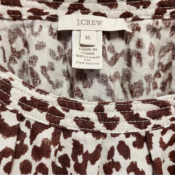 J. Crew 100% Linen Size 16 Leopard Animal Print Blouse Top 3/4 Sleeve - Picture 5 of 6